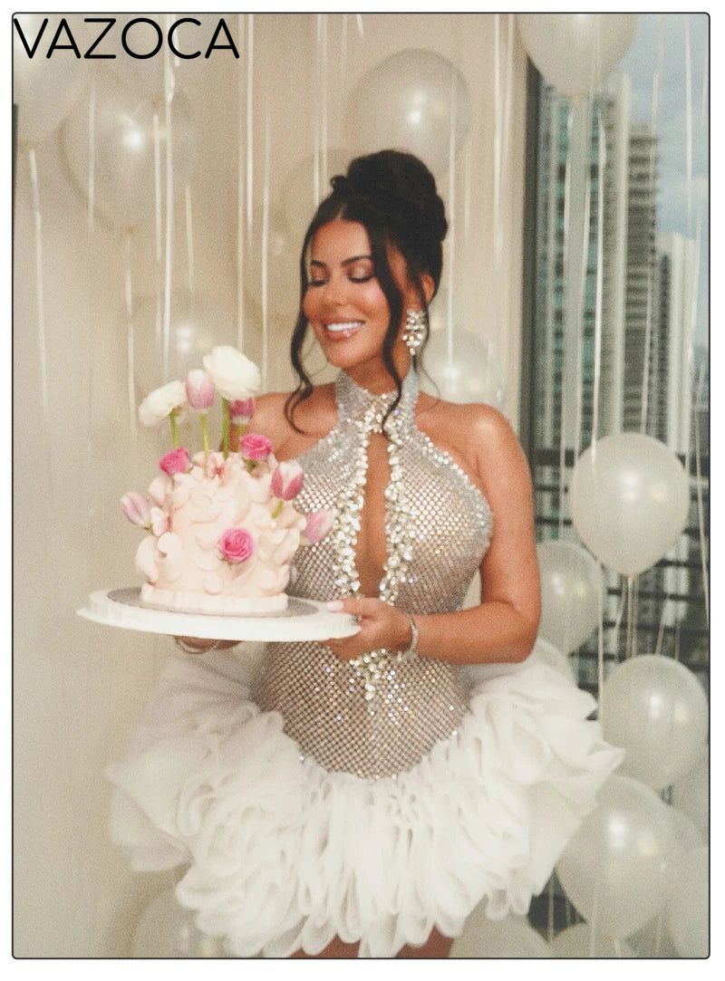 Silver Sequins Tulle Cocktail Dress