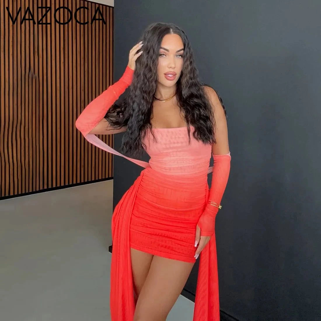 Mesh Drama Sleeve Dress