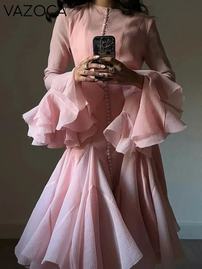 Lory Peated Flare Midi Dress