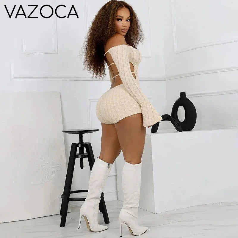 Backless Knit-Style Romper