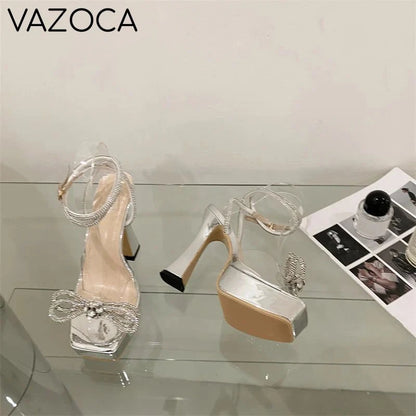 Crystal Bowknot Platform Heels