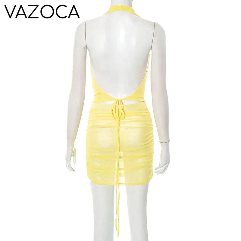 Michella Sheer Pleated Mini Dress