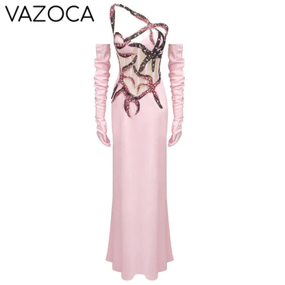 Sequins Diagonal Collar Cocktail Dress