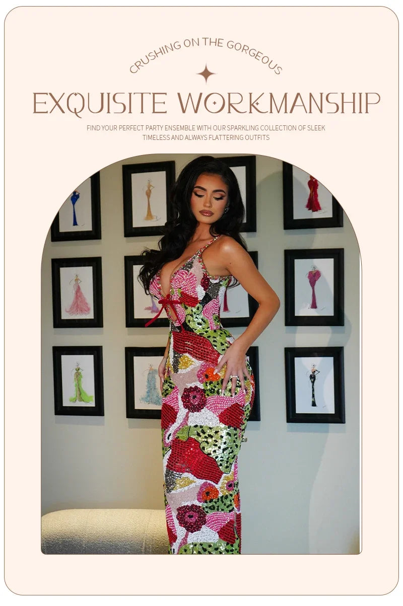 Kiandra Floral Rhinestone Maxi Dress