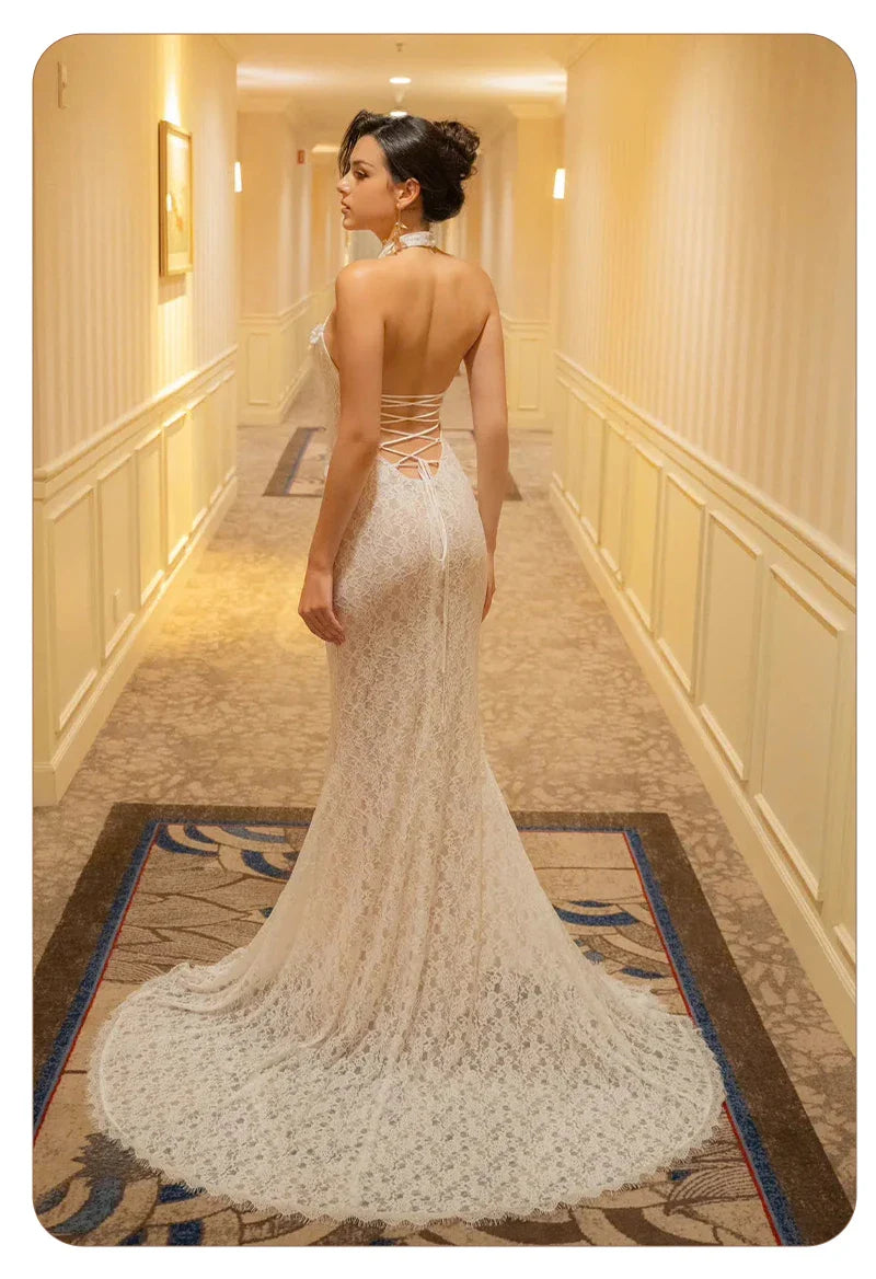 White Lace Mermaid Maxi Dress