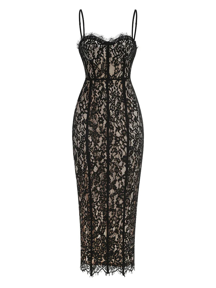 Floral Lace Bodycon Maxi Dress