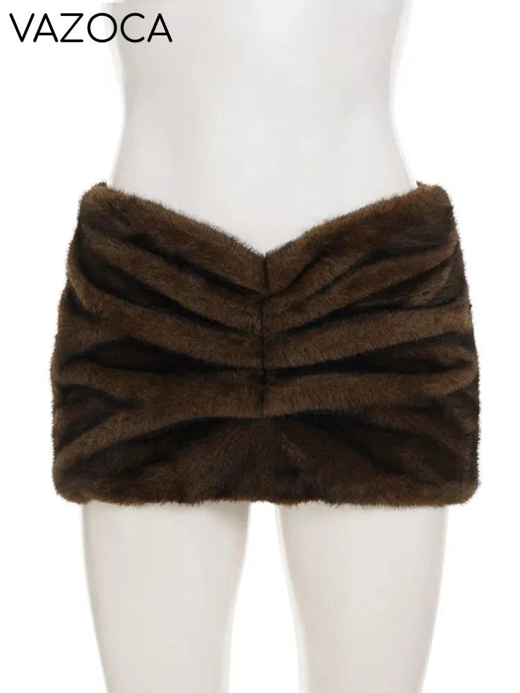 Furry Pleated Mini Skirt