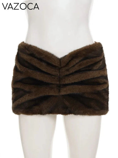 Furry Pleated Mini Skirt