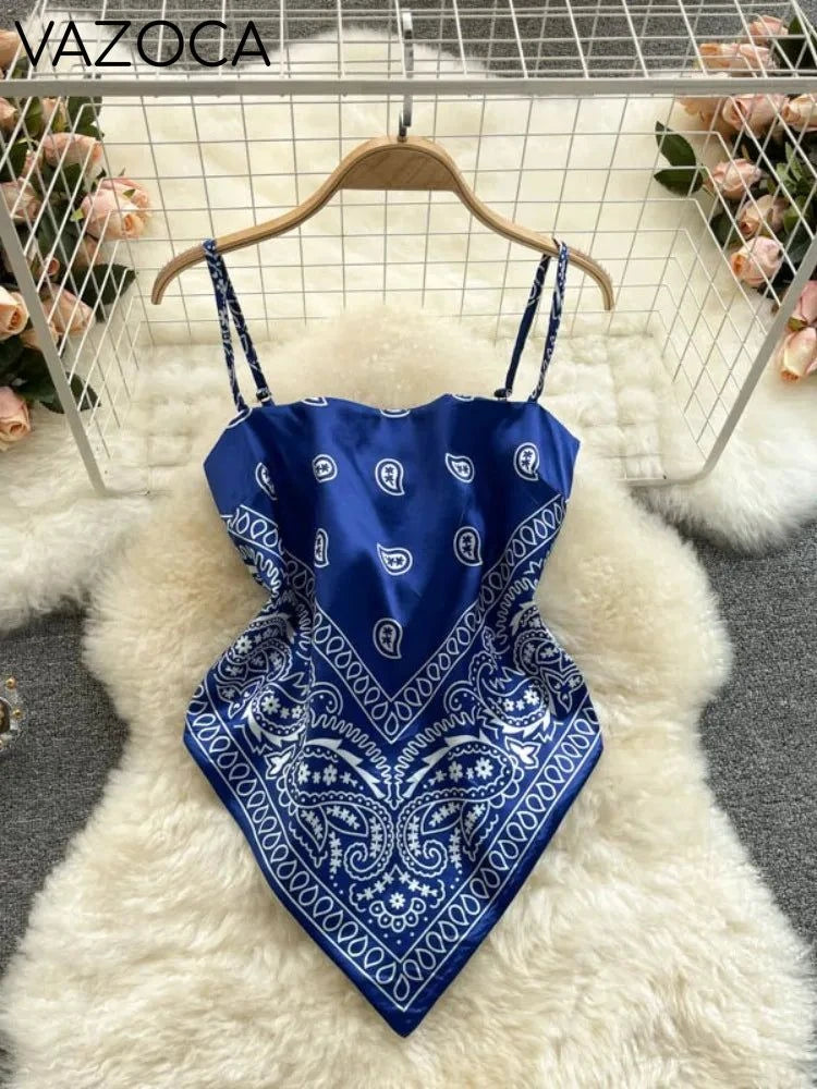 Aesthetic Satin Backless Vest Royalblue One Size