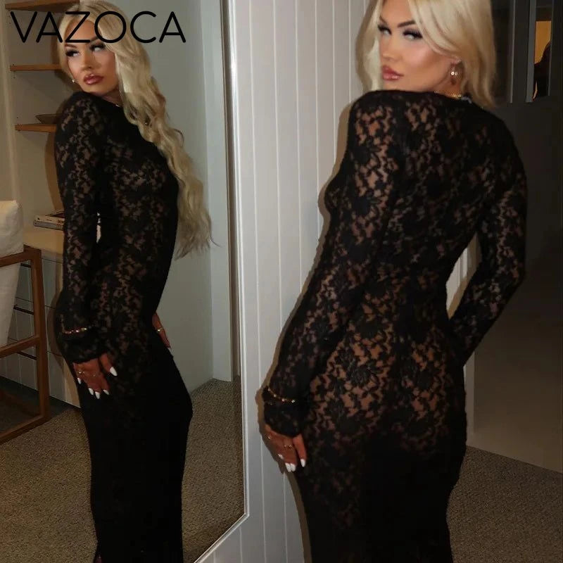 Lace See Through Maxi Dress
