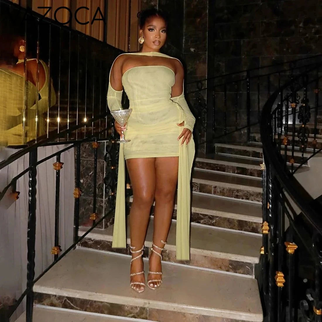 Mesh Drama Sleeve Dress