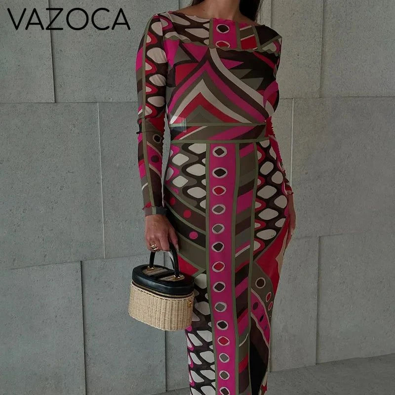 Geometric Glam Maxi Dress