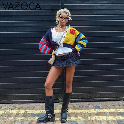 Knitted Colorful Buttons Sweater
