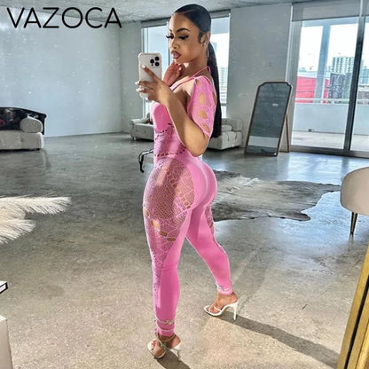 Mesh Hollow Out Stretchy Jumpsuit
