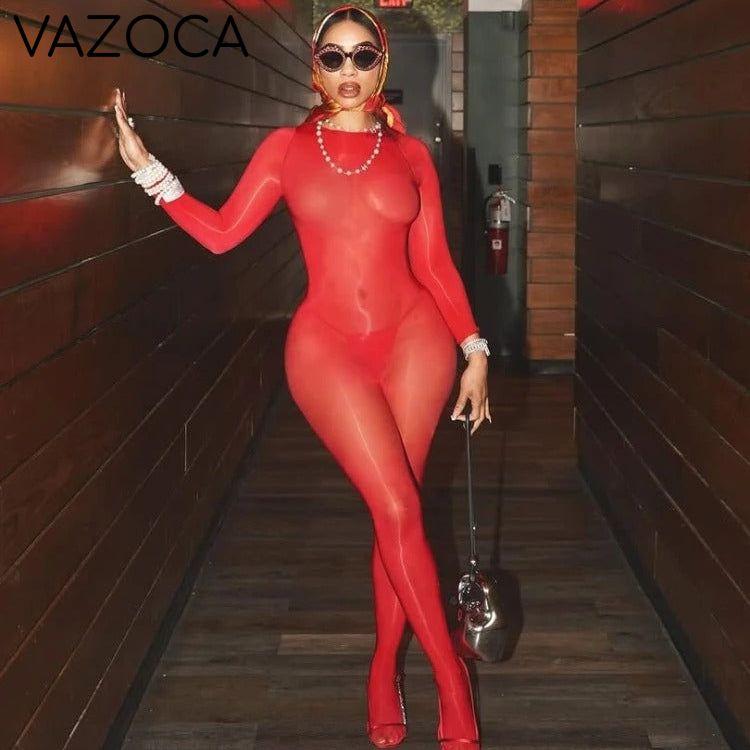 Sheer Plunge Jumpsuit