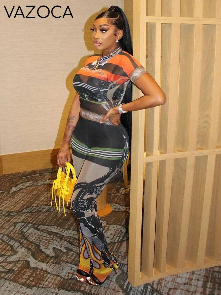 New Flame Mesh Pants Set