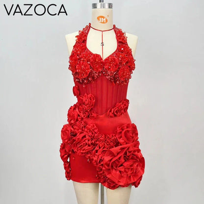 Floral Halter Sequins Mini Dress