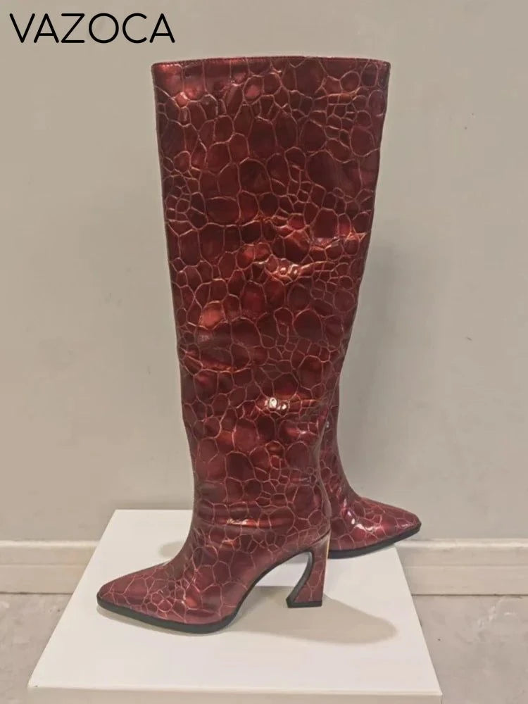Crocodile Chunky Heel Boots