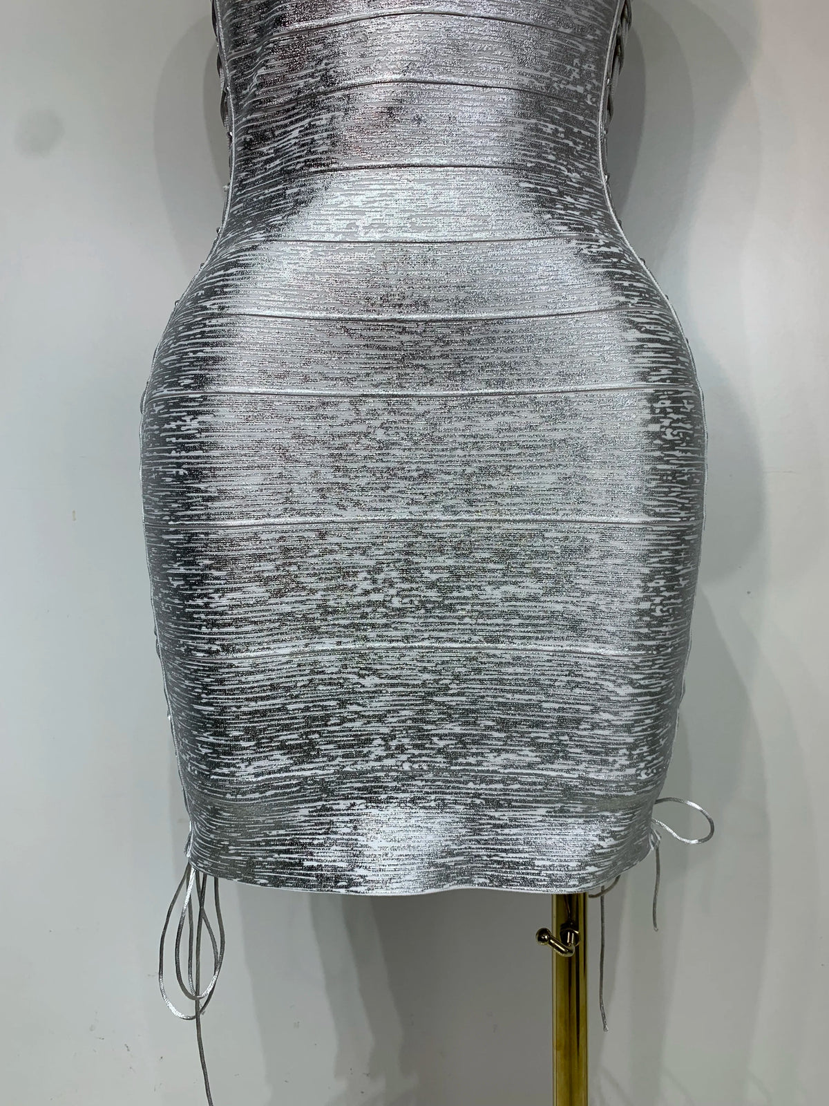 Metallic Side Lace Up Bandage Mini Dress