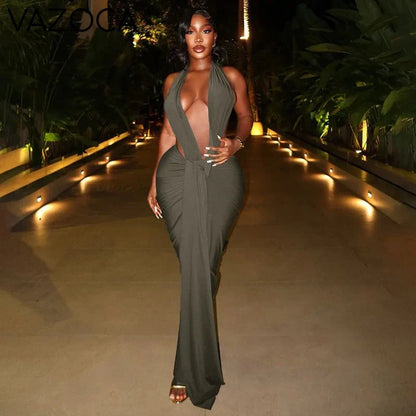 Deep Drape Halter Maxi Dress