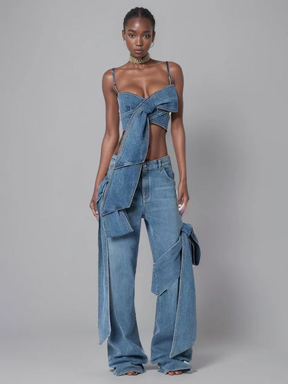 Bow Wrap Denim Set