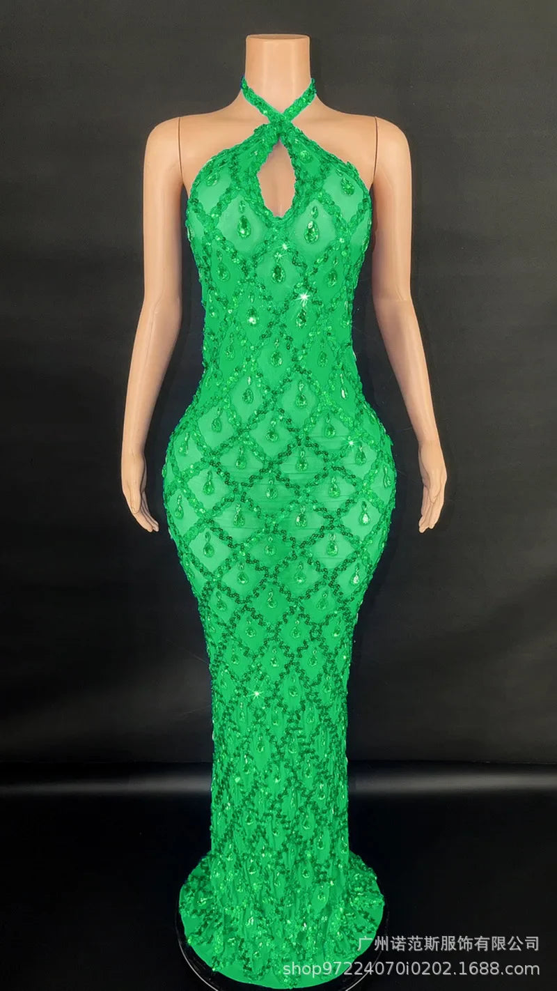 Abi Rhinestone Mesh Maxi Dress