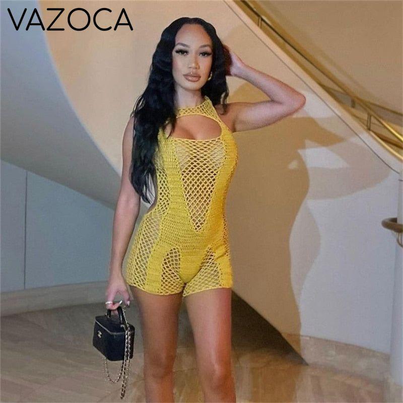 Hollow Backless Knitted Romper