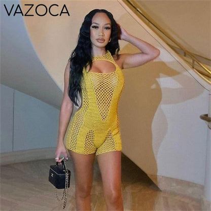 Hollow Backless Knitted Romper