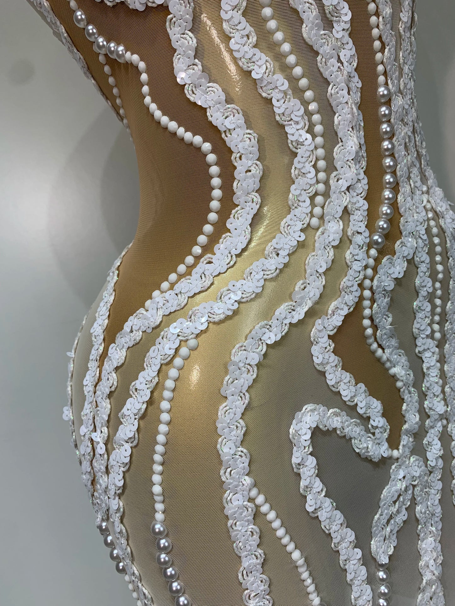 Pearl Sequined Mesh Maxi Dress
