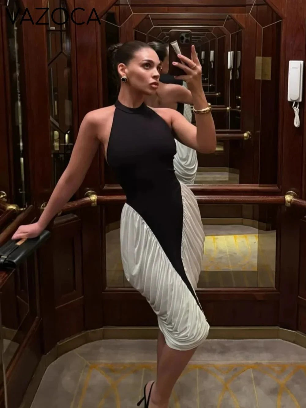 Lorie Pleated Bandage Midi Dress