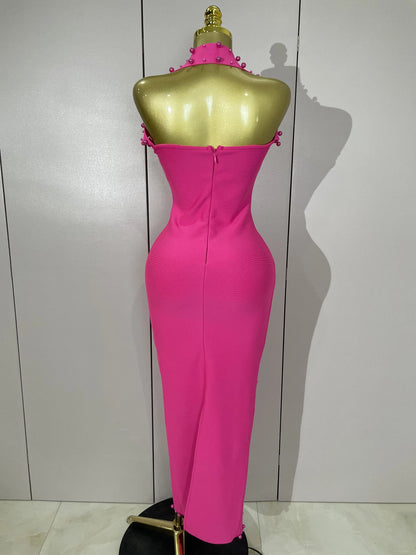 Rhinestone Pearl Bandage Midi Dress