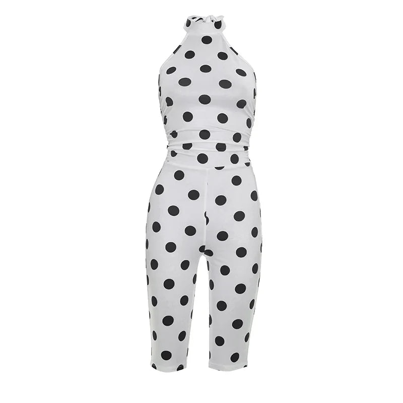 Polka Dot Print Romper +Headscarf