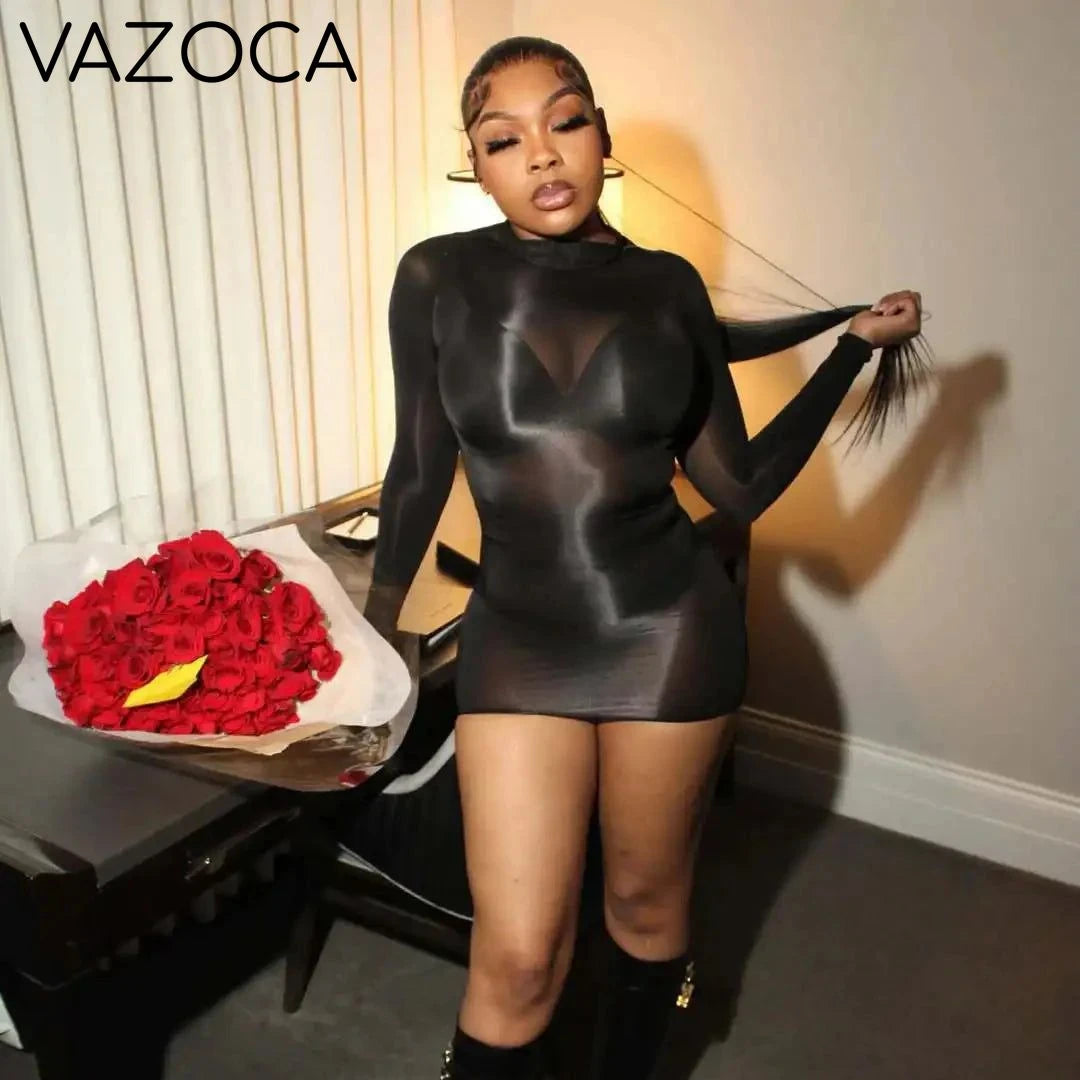 Midnight Sheer Illusion Mini Dress
