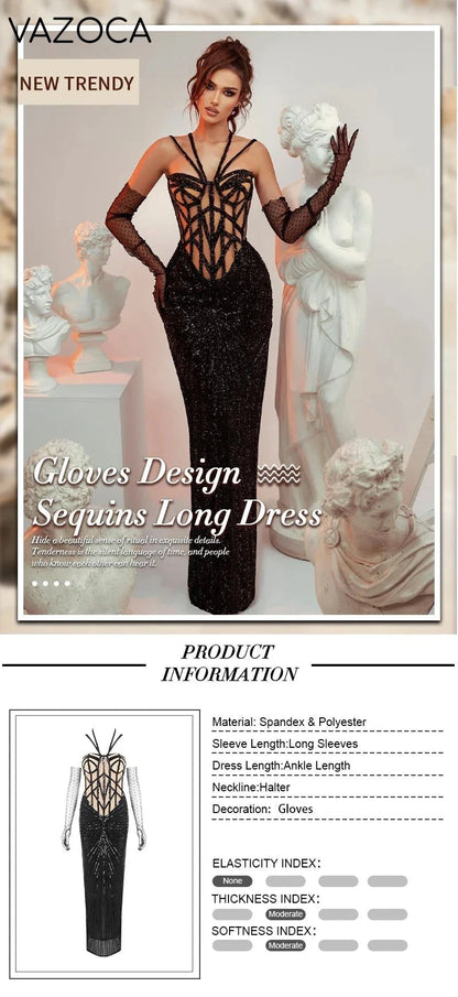 Black Sequin Embellished Mermaid Dress