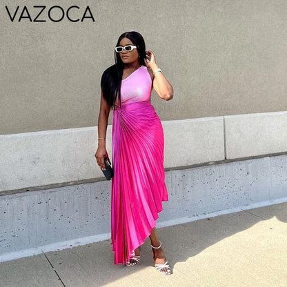 One Shoulder Pleated Elegant Dress