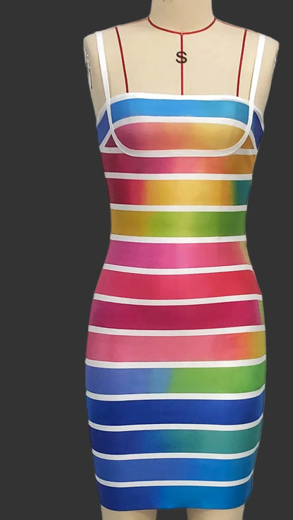 Rainbow Stripe Bandage Mini Dress