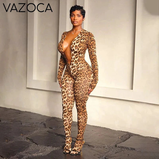 Leopard Plunge Catsuit