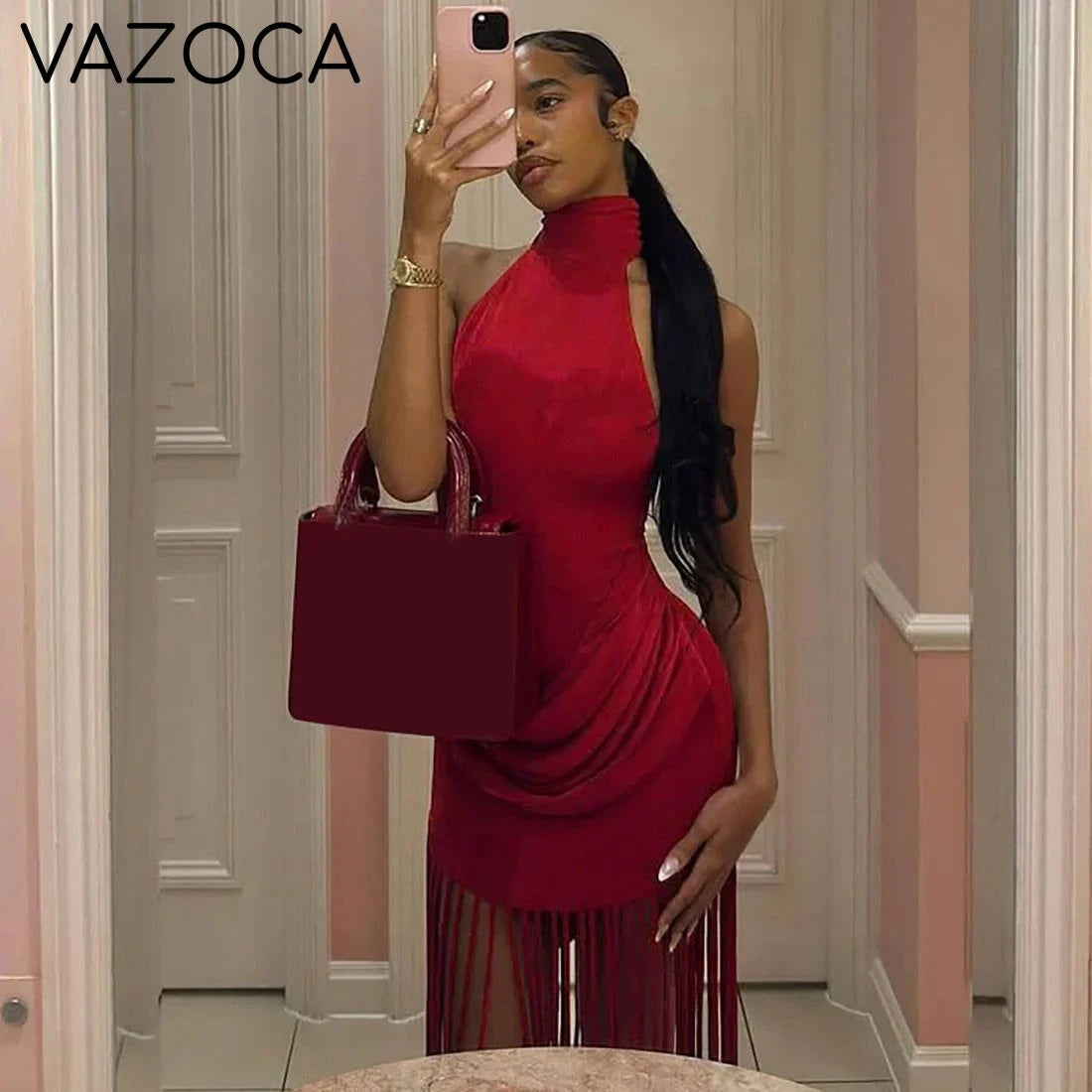 Fringe Backless Maxi Dress