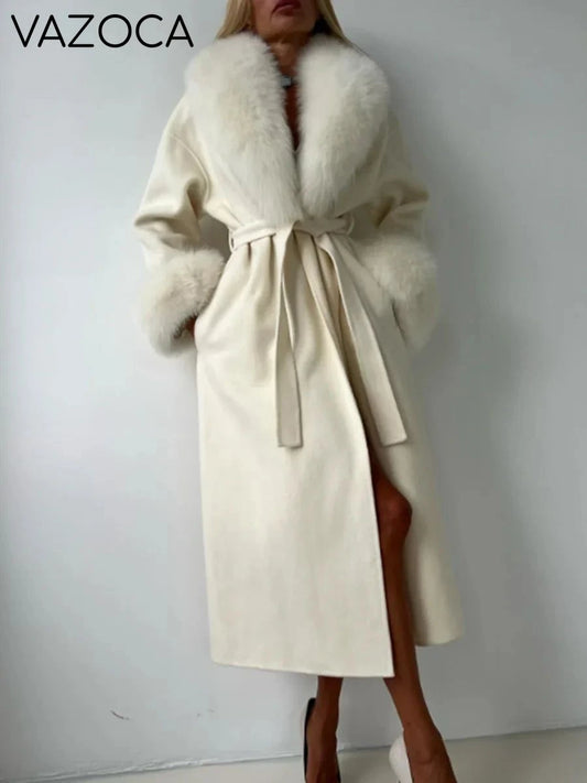Fur Collar Elegant Trench Coat