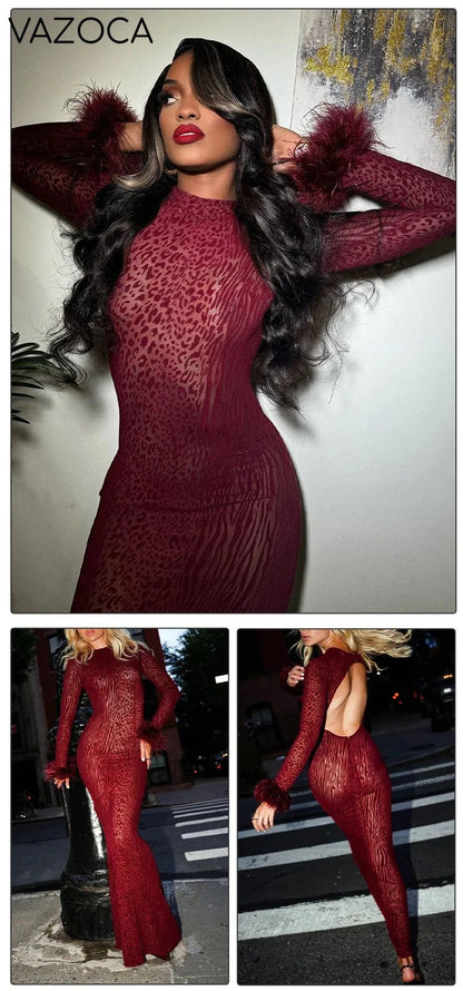 Jazmyne Leopard Feather Dress
