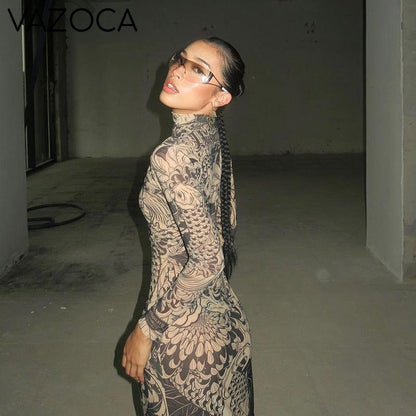 Aesthetic Mesh Autumn Dress