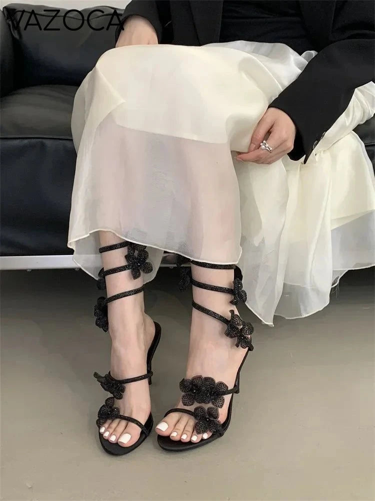 Flower Embellished High Heels