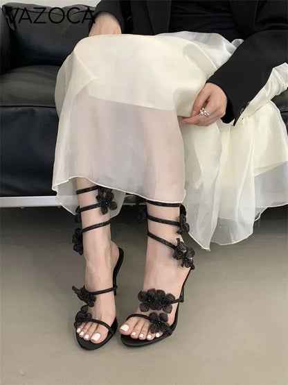 Flower Embellished High Heels