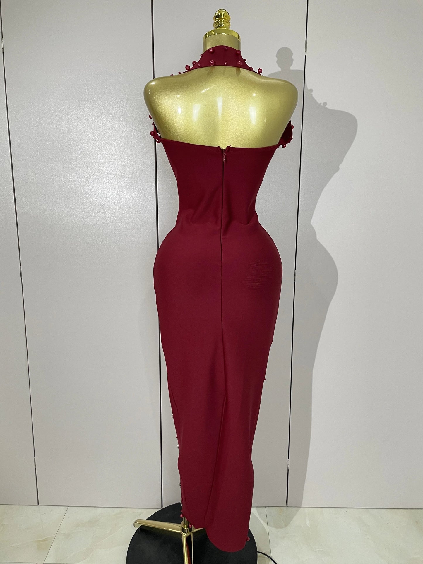 Rhinestone Pearl Bandage Midi Dress