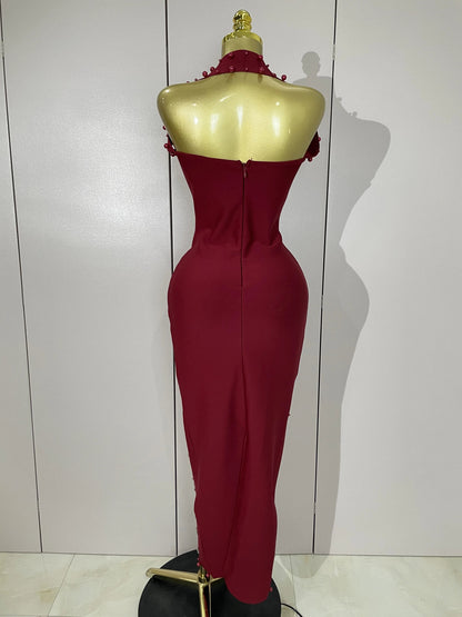 Rhinestone Pearl Bandage Midi Dress
