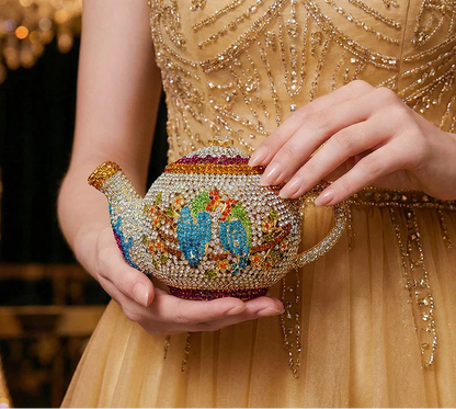 Teapot Rhinestone Clutch Bag