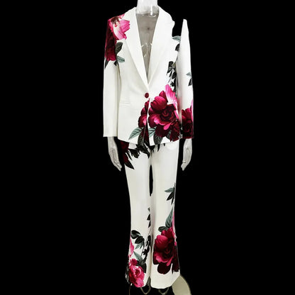 Flower Print Blazer Pants Set