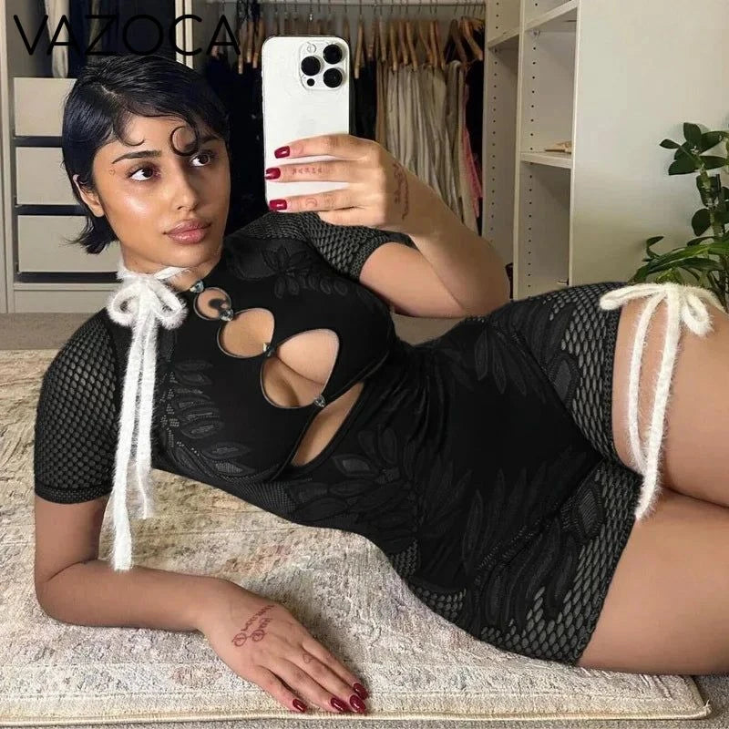 Hollow Out Mesh Romper