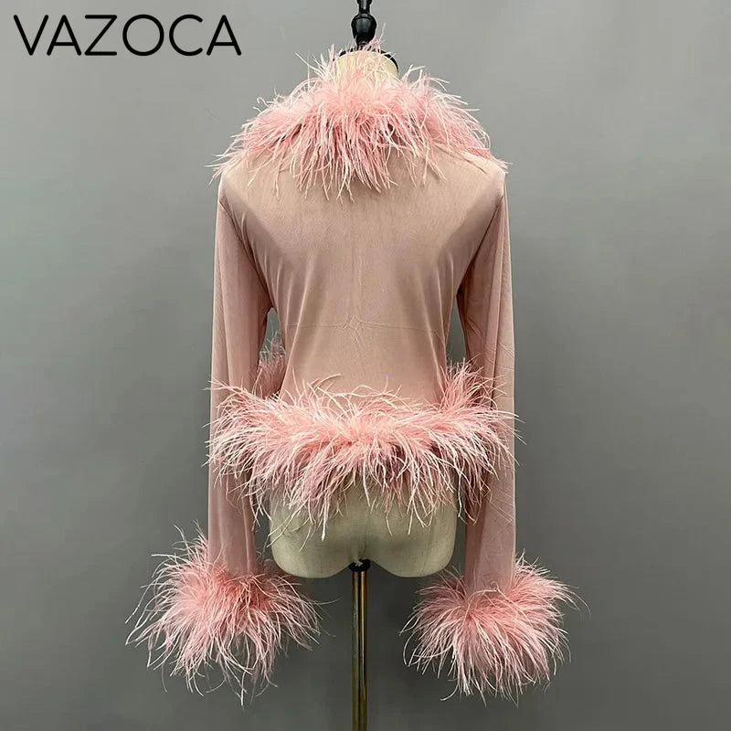 Lya Mesh Feather Blouse