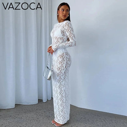 Lace See Through Maxi Dress